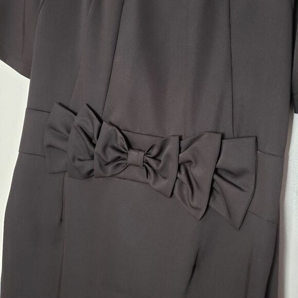 Jeanne D'arc NWT Medium Dark Brown Short Sleeve Scoop Neck Dress with Bow - Picture 4 of 16